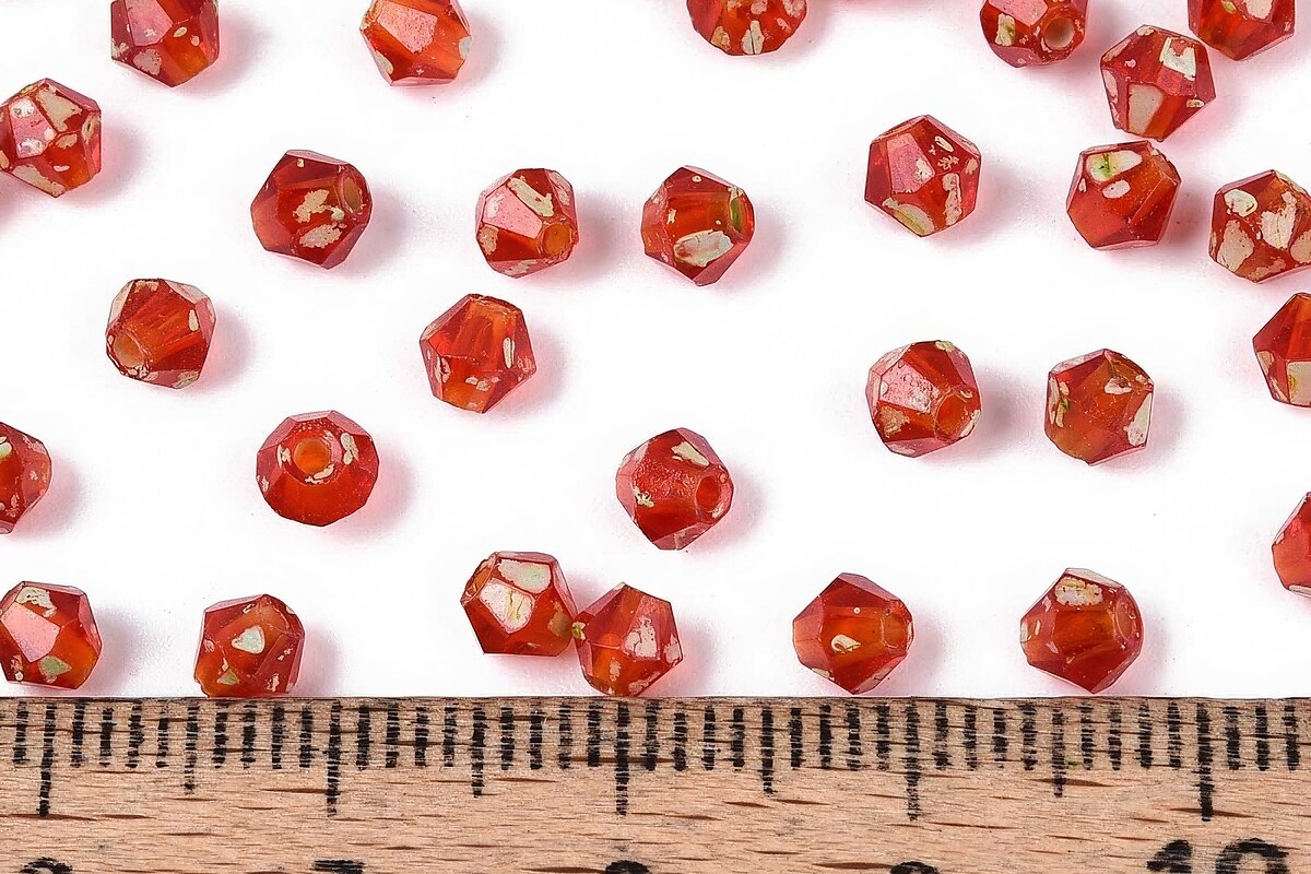 Margele de nisip de sticla Picasso biconice 3,5x4mm (10g) - rosu portocaliu