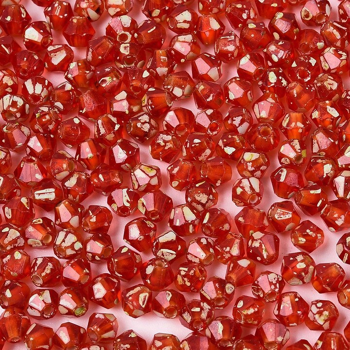 Margele de nisip de sticla Picasso biconice 3,5x4mm (10g) - rosu portocaliu