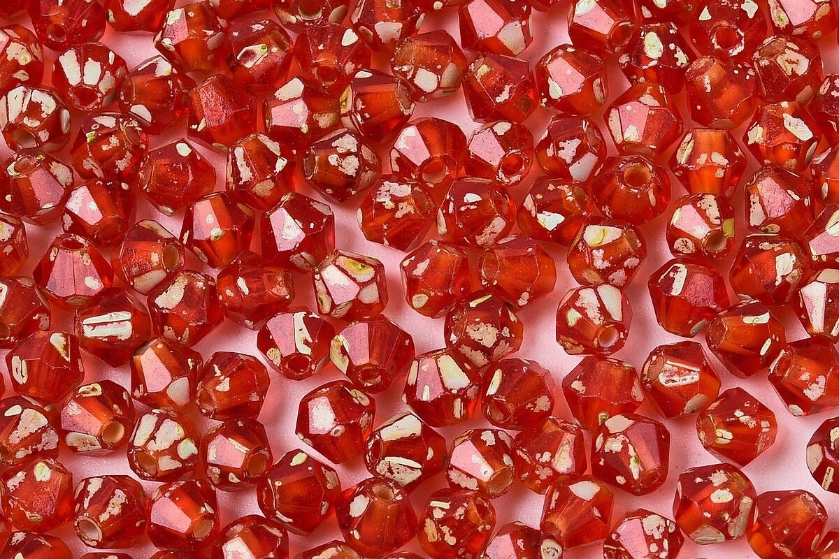 Margele de nisip de sticla Picasso biconice 3,5x4mm (10g) - rosu portocaliu