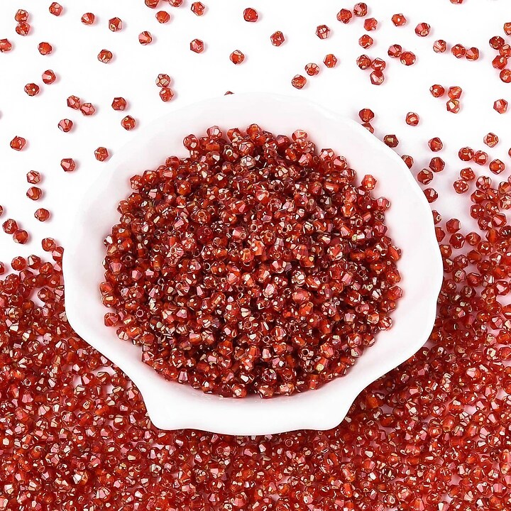 Margele de nisip de sticla Picasso biconice 3,5x4mm (10g) - rosu portocaliu