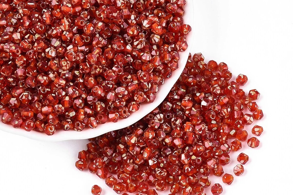 Margele de nisip de sticla Picasso biconice 3,5x4mm (10g) - rosu portocaliu