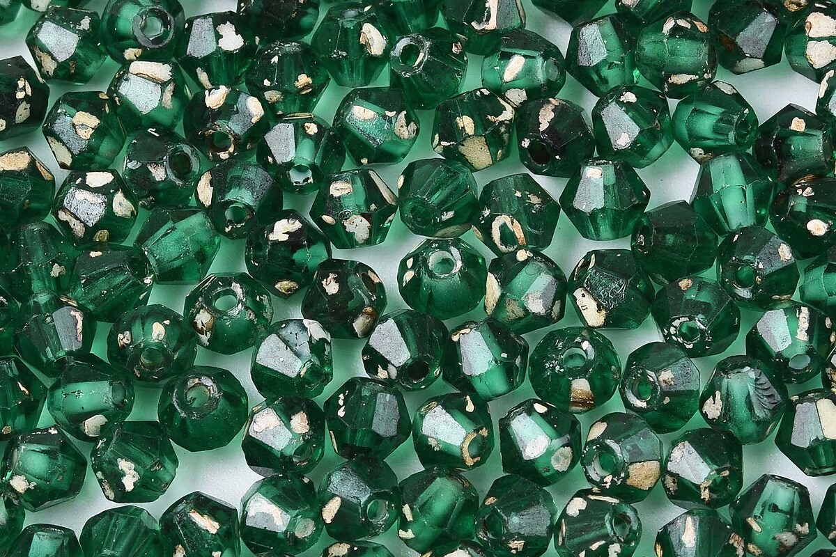 Margele de nisip de sticla Picasso biconice 3,5x4mm (10g) - verde