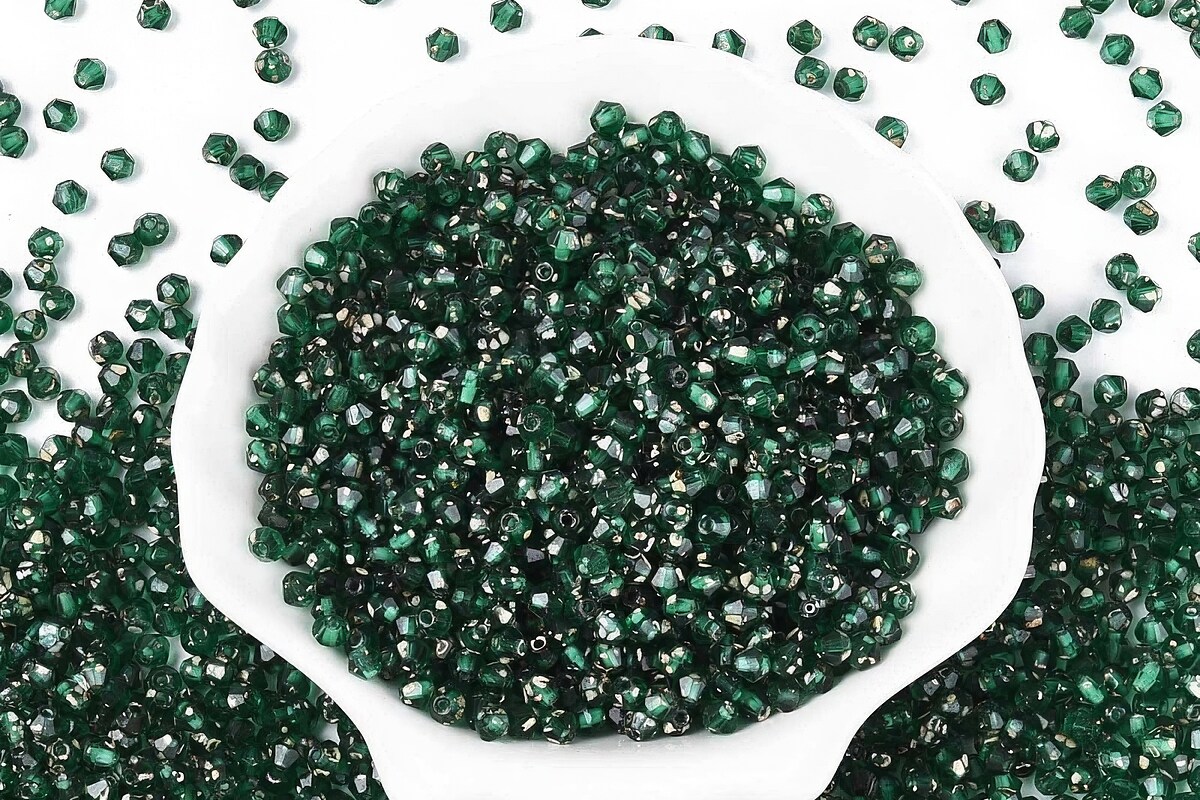 Margele de nisip de sticla Picasso biconice 3,5x4mm (10g) - verde