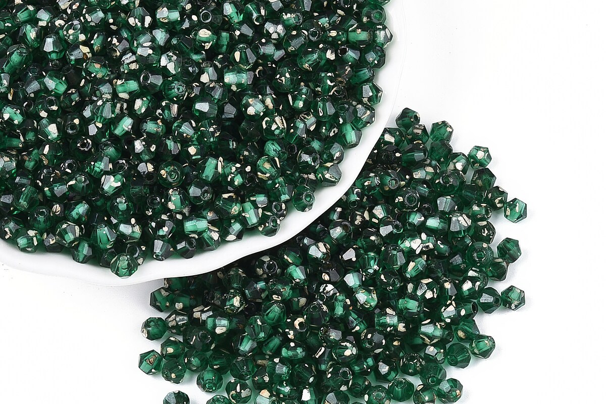 Margele de nisip de sticla Picasso biconice 3,5x4mm (10g) - verde