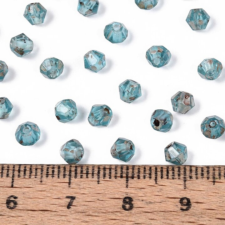 Margele de nisip de sticla Picasso biconice 3,5x4mm (10g) - turcoaz