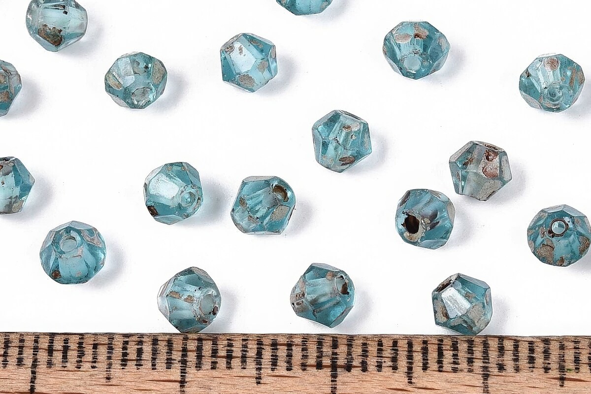 Margele de nisip de sticla Picasso biconice 3,5x4mm (10g) - turcoaz