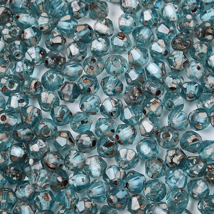 Margele de nisip de sticla Picasso biconice 3,5x4mm (10g) - turcoaz