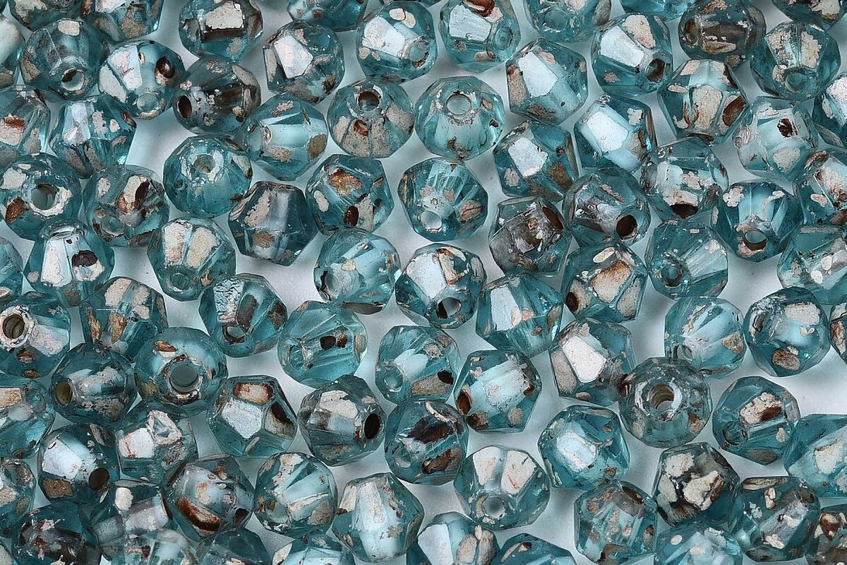 Margele de nisip de sticla Picasso biconice 3,5x4mm (10g) - turcoaz