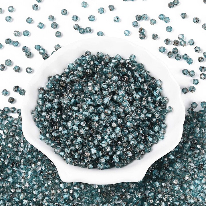 Margele de nisip de sticla Picasso biconice 3,5x4mm (10g) - turcoaz