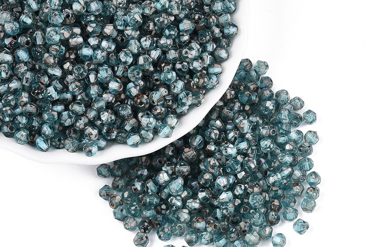Margele de nisip de sticla Picasso biconice 3,5x4mm (10g) - turcoaz