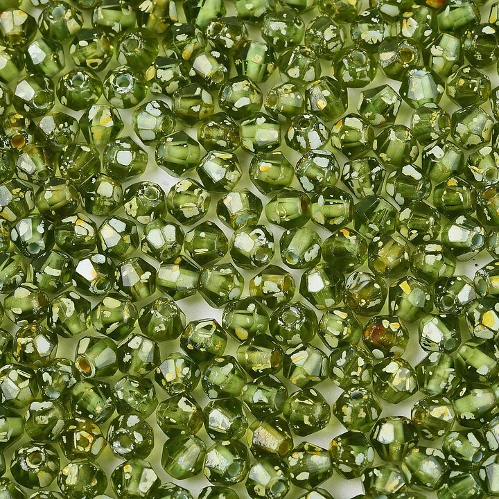 Margele de nisip de sticla Picasso biconice 3,5x4mm (10g) - verde olive