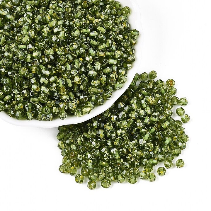 Margele de nisip de sticla Picasso biconice 3,5x4mm (10g) - verde olive