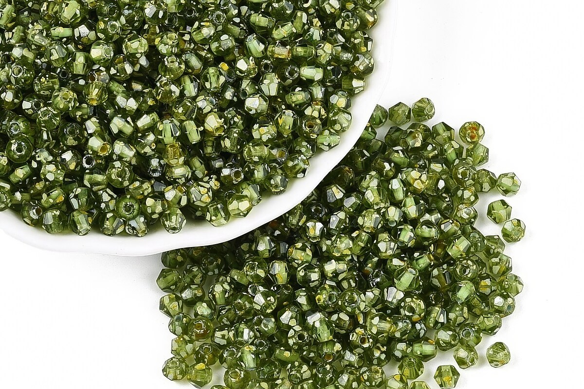 Margele de nisip de sticla Picasso biconice 3,5x4mm (10g) - verde olive