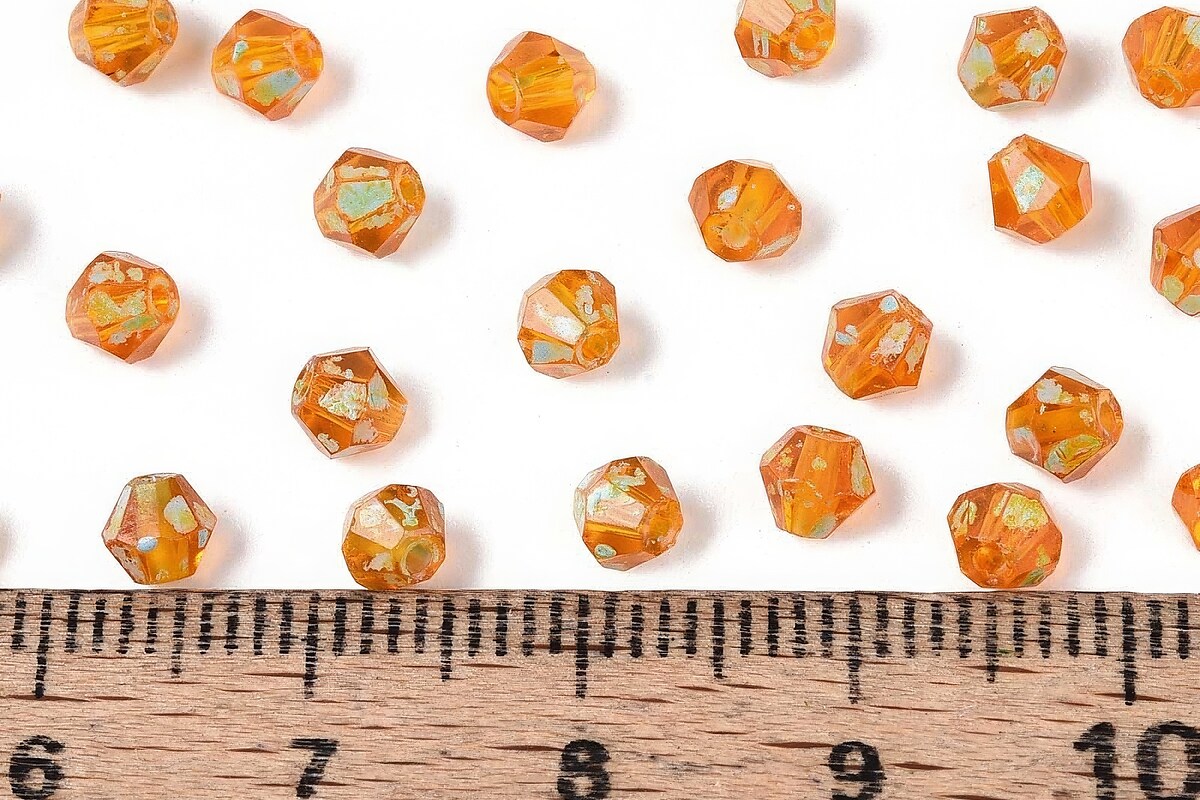 Margele de nisip de sticla Picasso biconice 3,5x4mm (10g) - portocaliu