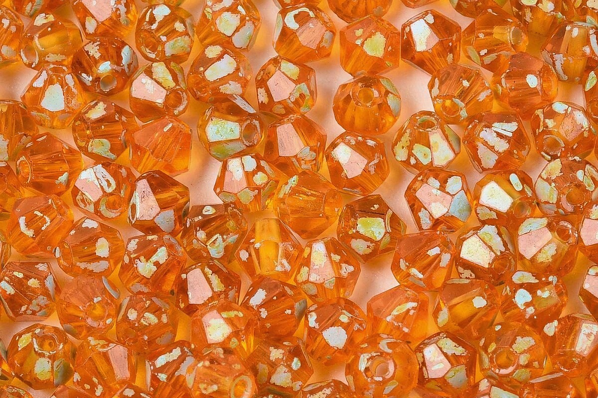 Margele de nisip de sticla Picasso biconice 3,5x4mm (10g) - portocaliu