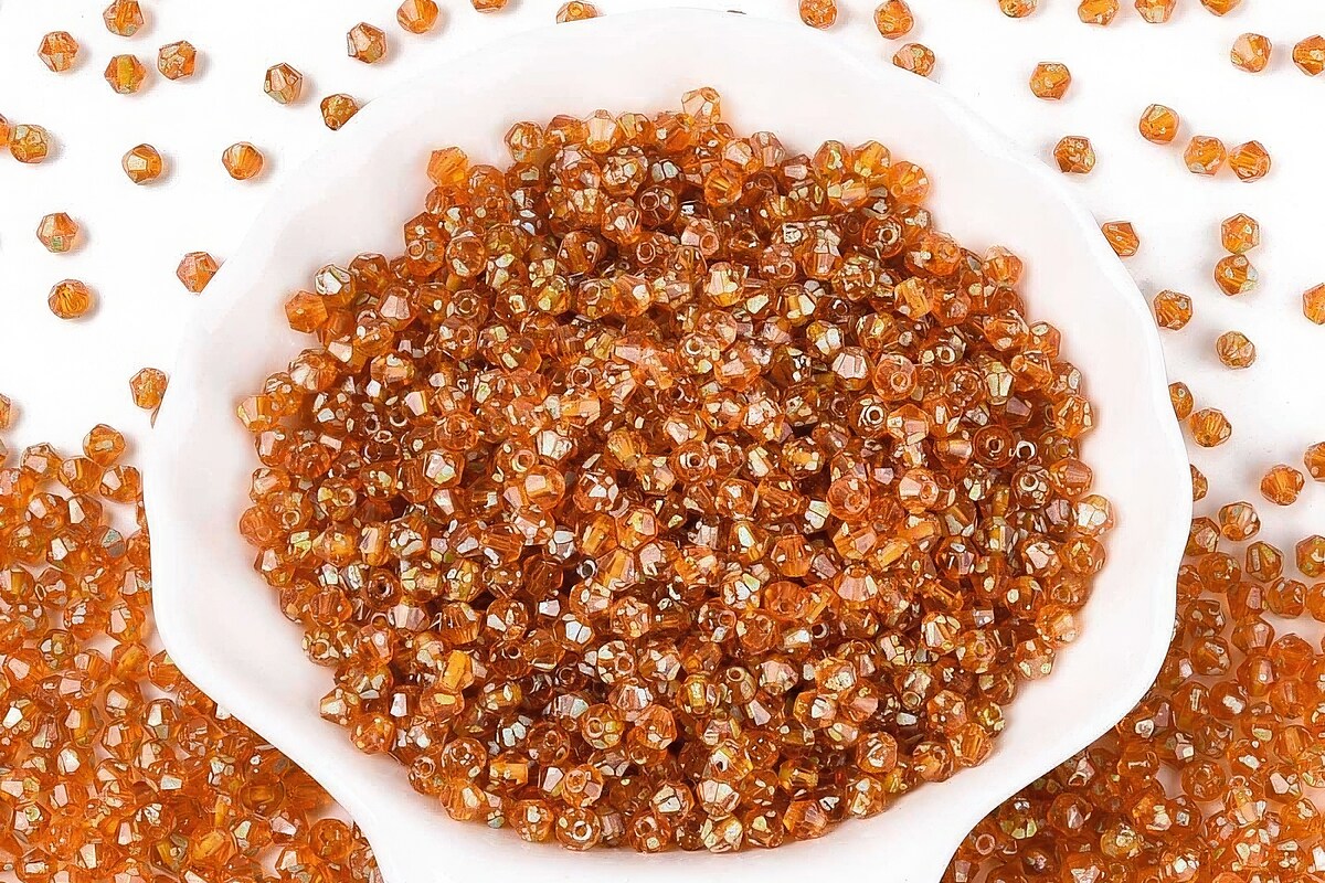 Margele de nisip de sticla Picasso biconice 3,5x4mm (10g) - portocaliu