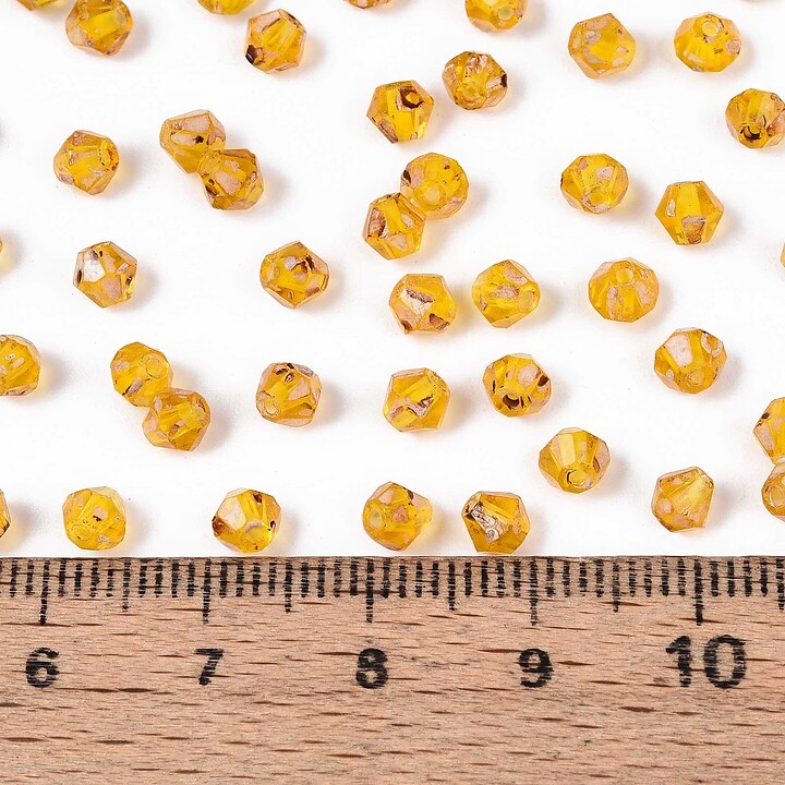 Margele de nisip de sticla Picasso biconice 3,5x4mm (10g) - galben