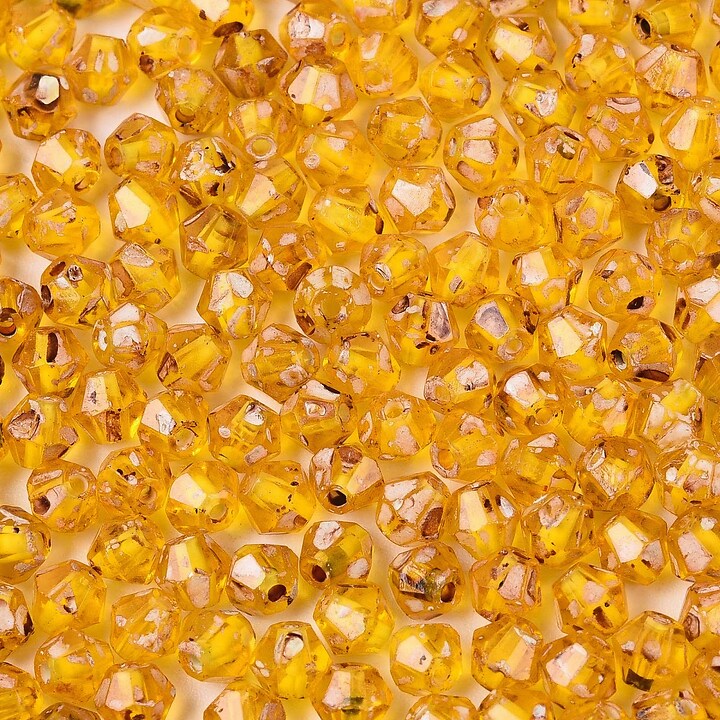 Margele de nisip de sticla Picasso biconice 3,5x4mm (10g) - galben