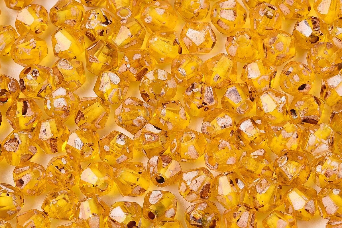 Margele de nisip de sticla Picasso biconice 3,5x4mm (10g) - galben