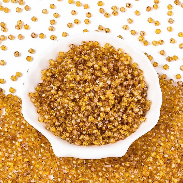 Margele de nisip de sticla Picasso biconice 3,5x4mm (10g) - galben