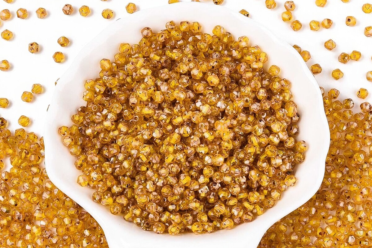 Margele de nisip de sticla Picasso biconice 3,5x4mm (10g) - galben