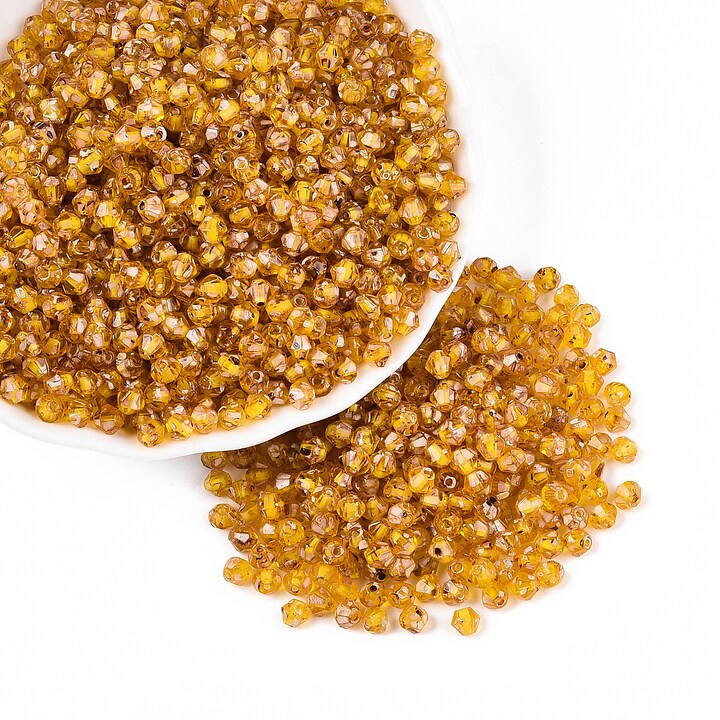 Margele de nisip de sticla Picasso biconice 3,5x4mm (10g) - galben
