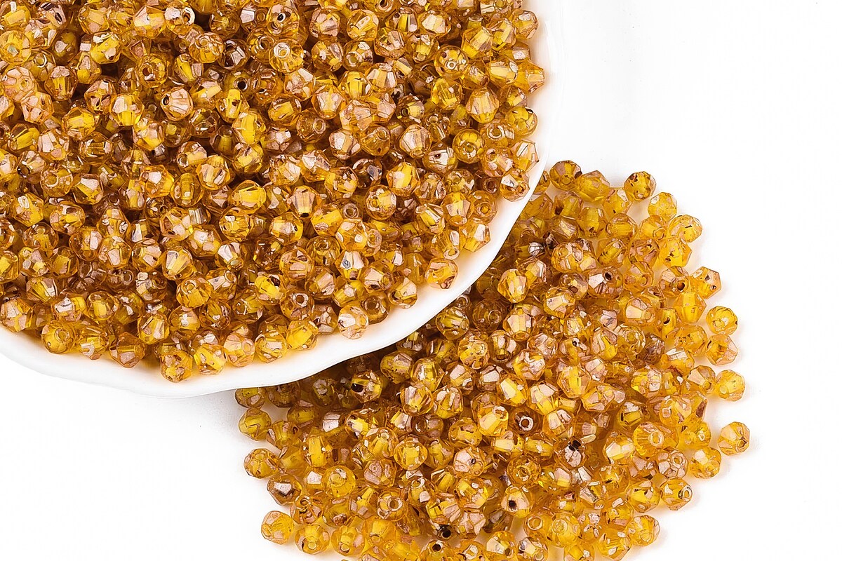 Margele de nisip de sticla Picasso biconice 3,5x4mm (10g) - galben