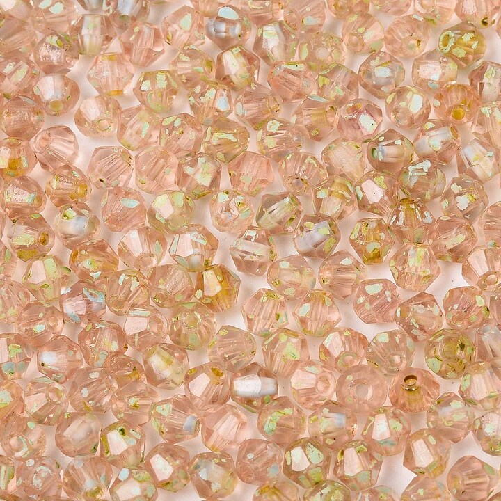 Margele de nisip de sticla Picasso biconice 3,5x4mm (10g) - roz pal