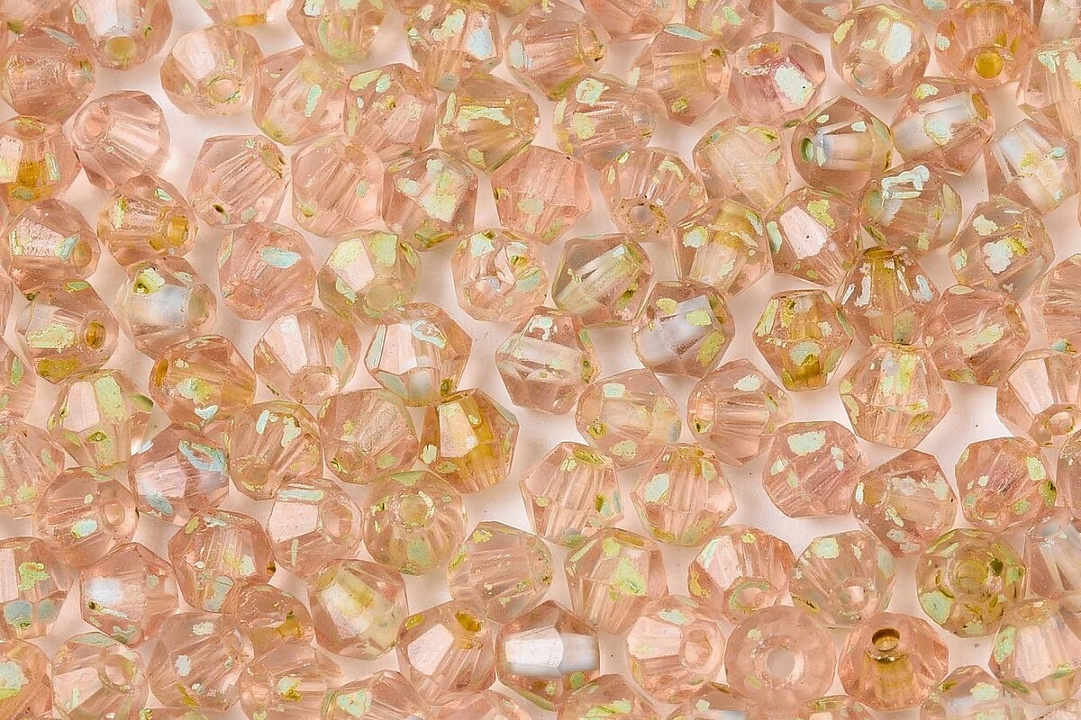 Margele de nisip de sticla Picasso biconice 3,5x4mm (10g) - roz pal