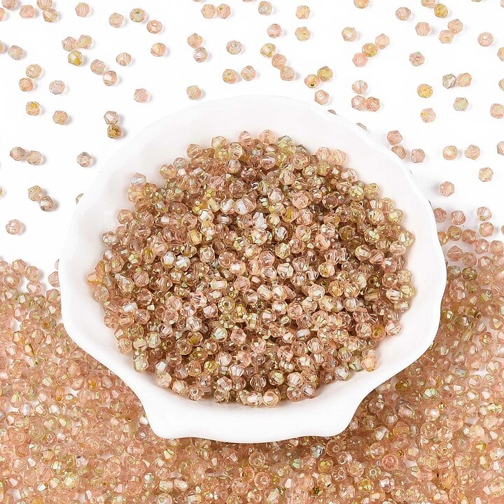 Margele de nisip de sticla Picasso biconice 3,5x4mm (10g) - roz pal