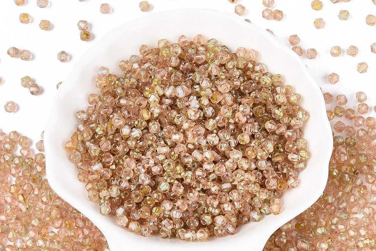 Margele de nisip de sticla Picasso biconice 3,5x4mm (10g) - roz pal