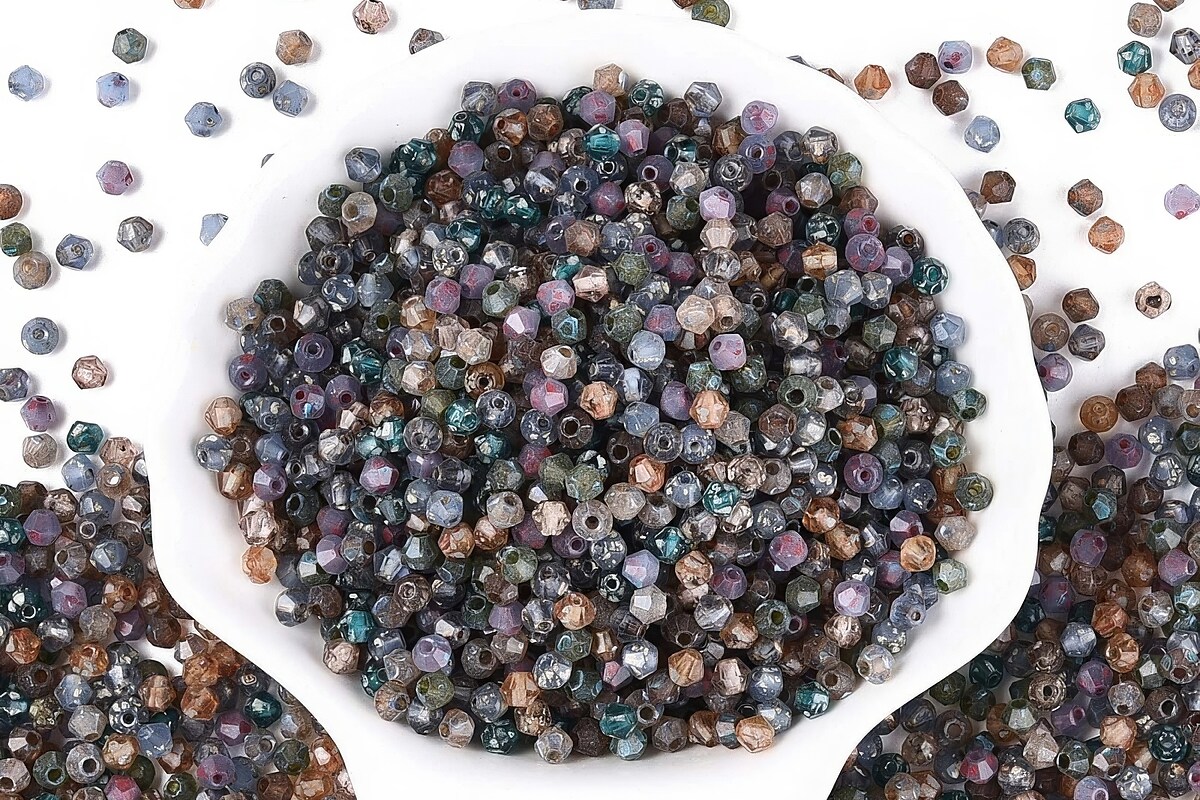 Margele de nisip de sticla Picasso biconice 3,5x4mm (10g) - mix