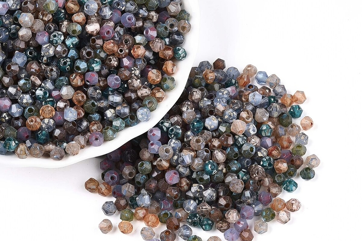 Margele de nisip de sticla Picasso biconice 3,5x4mm (10g) - mix