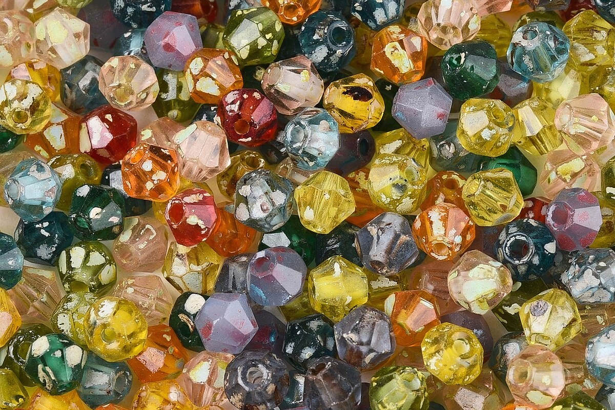 Margele de nisip de sticla Picasso biconice 3,5x4mm (10g) - mix