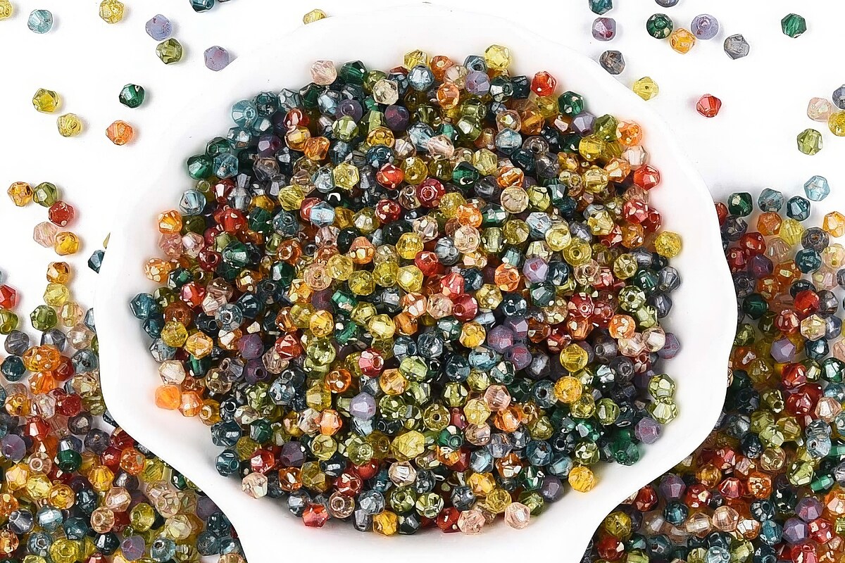 Margele de nisip de sticla Picasso biconice 3,5x4mm (10g) - mix