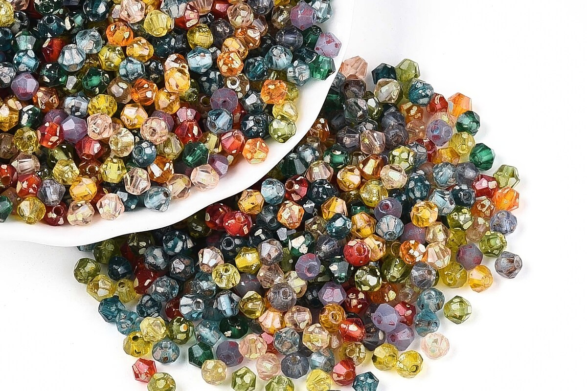 Margele de nisip de sticla Picasso biconice 3,5x4mm (10g) - mix