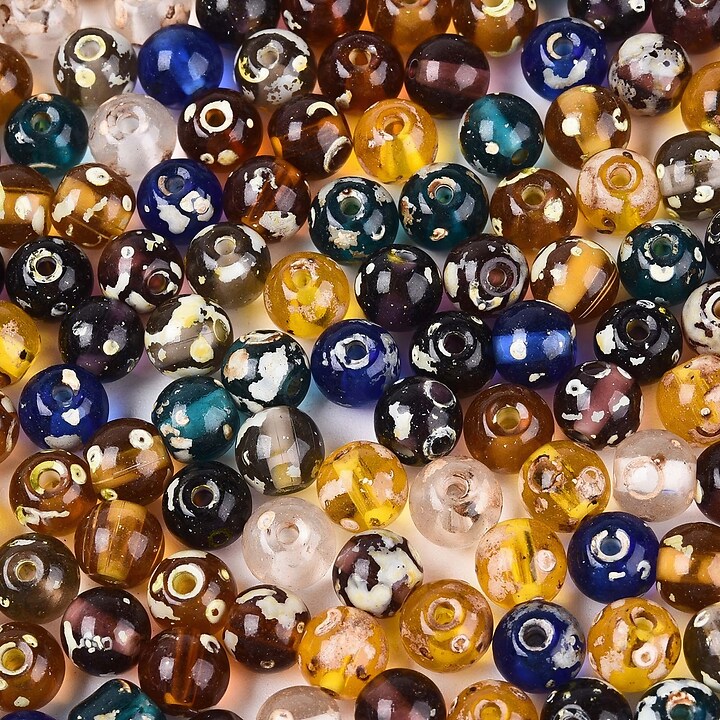 Margele de nisip de sticla Picasso rotunde 6x6,5mm (10g) - mix