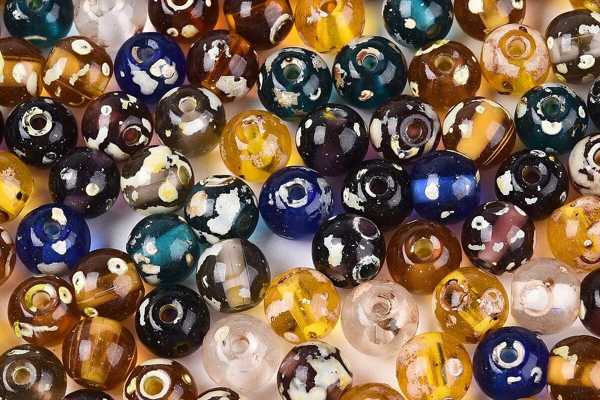 Margele de nisip de sticla Picasso rotunde 6x6,5mm (10g) - mix