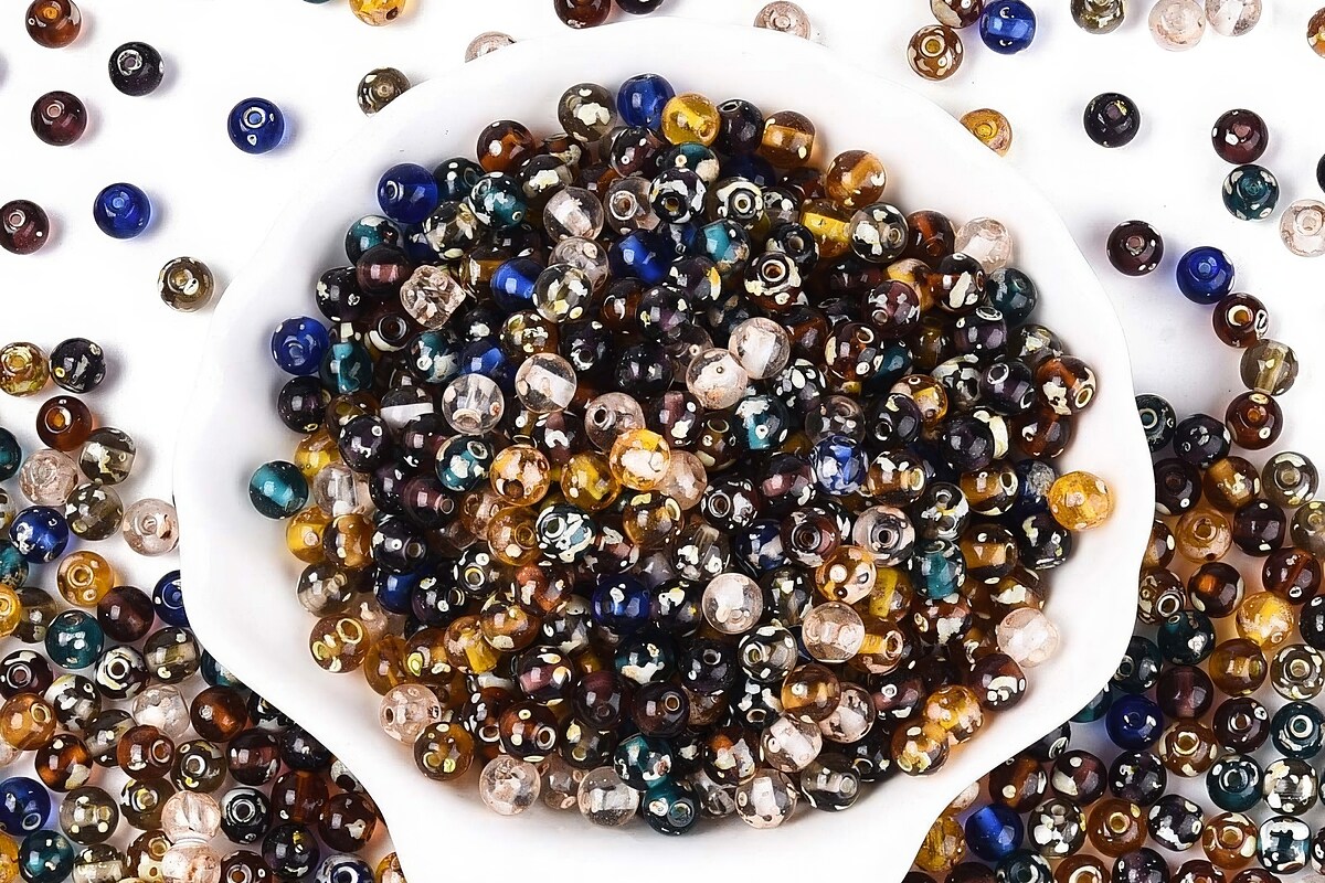 Margele de nisip de sticla Picasso rotunde 6x6,5mm (10g) - mix