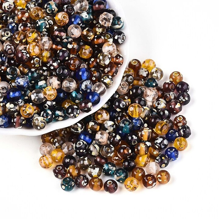 Margele de nisip de sticla Picasso rotunde 6x6,5mm (10g) - mix