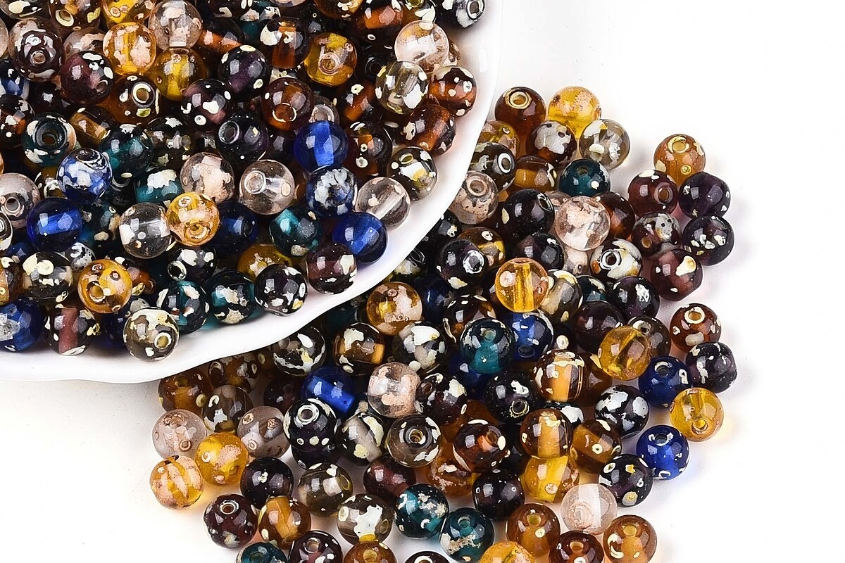 Margele de nisip de sticla Picasso rotunde 6x6,5mm (10g) - mix