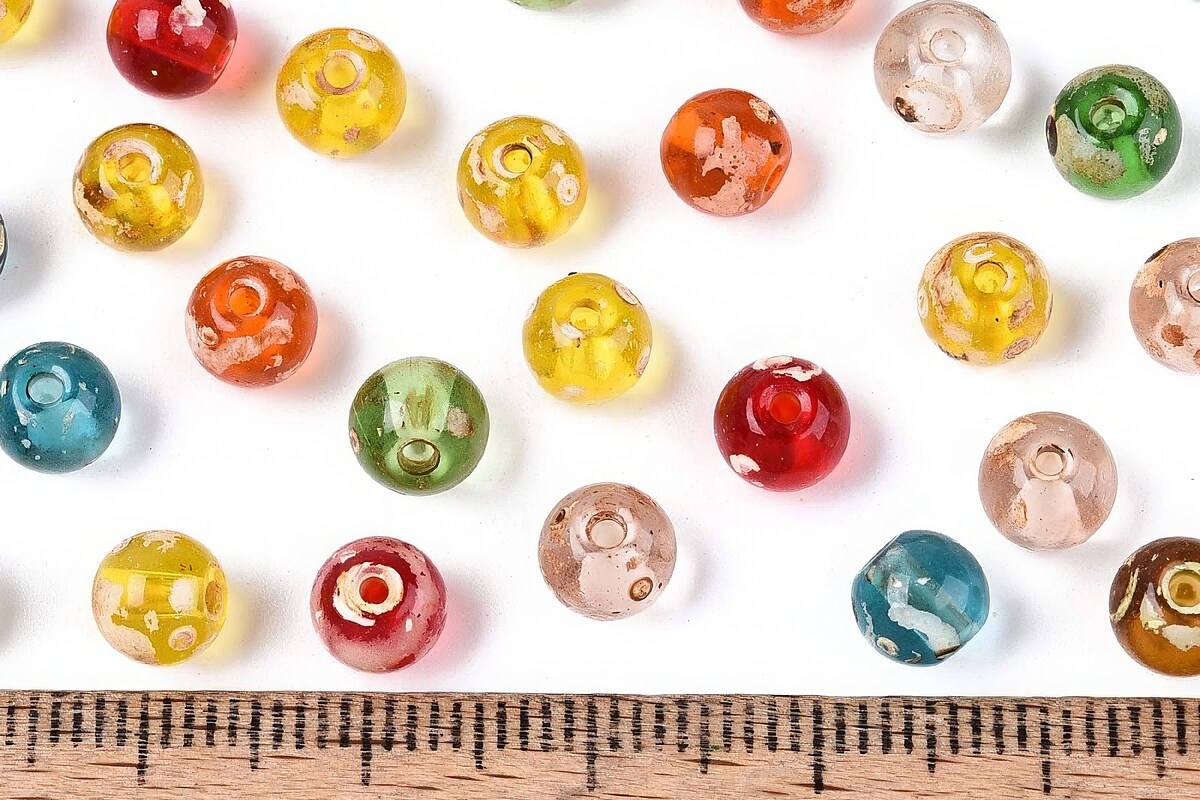 Margele de nisip de sticla Picasso rotunde 6x6,5mm (10g) - mix