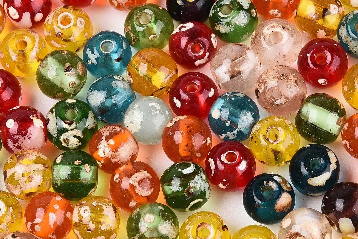 Margele de nisip de sticla Picasso rotunde 6x6,5mm (10g) - mix