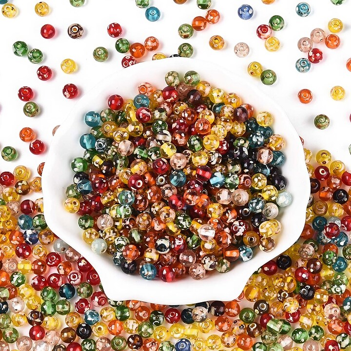 Margele de nisip de sticla Picasso rotunde 6x6,5mm (10g) - mix