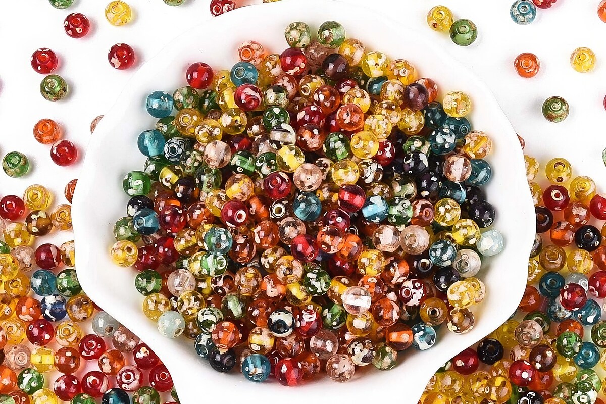 Margele de nisip de sticla Picasso rotunde 6x6,5mm (10g) - mix
