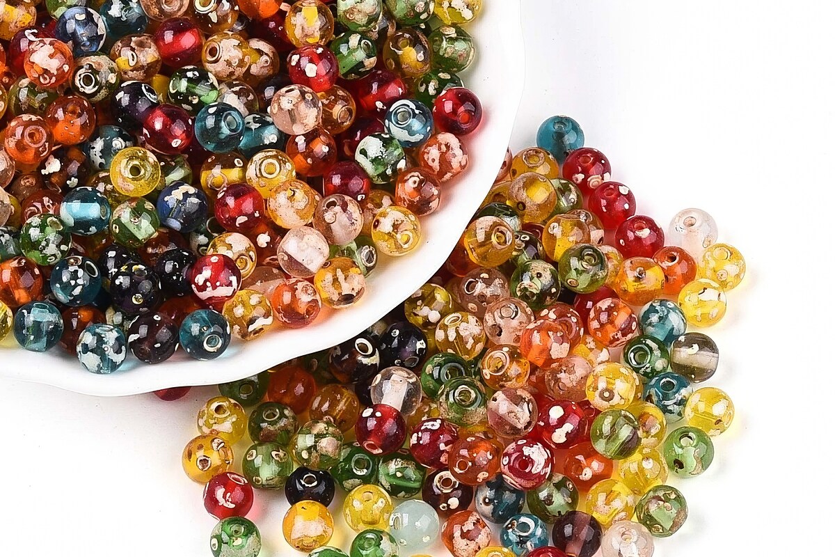 Margele de nisip de sticla Picasso rotunde 6x6,5mm (10g) - mix