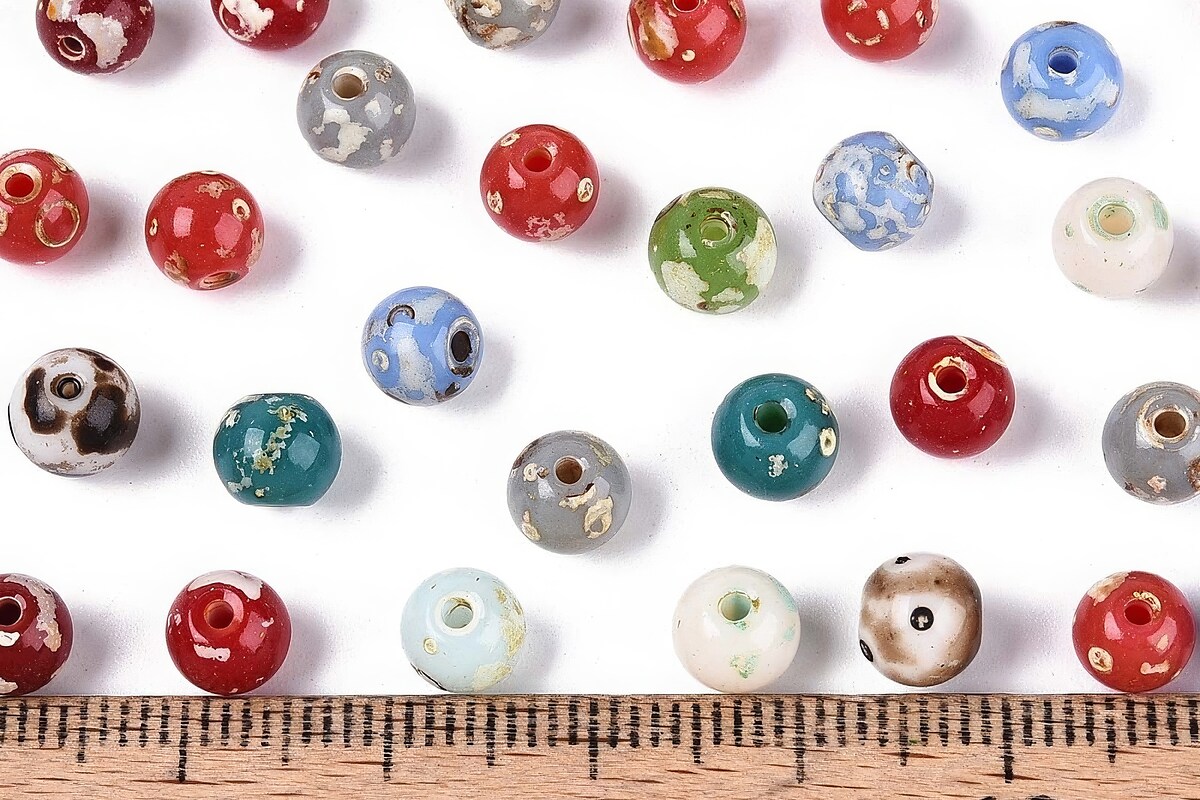 Margele de nisip de sticla Picasso rotunde 6x6,5mm (10g) - mix