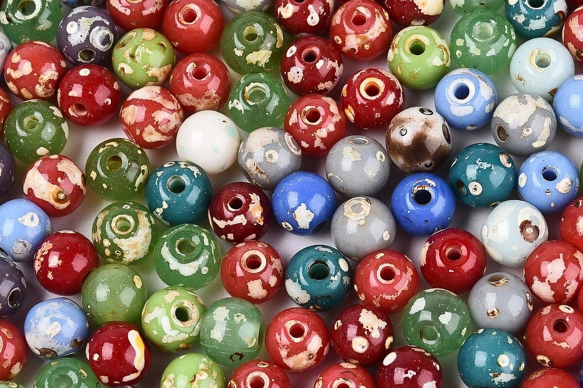 Margele de nisip de sticla Picasso rotunde 6x6,5mm (10g) - mix