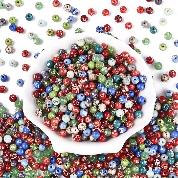 Margele de nisip de sticla Picasso rotunde 6x6,5mm (10g) - mix