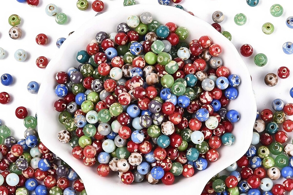 Margele de nisip de sticla Picasso rotunde 6x6,5mm (10g) - mix